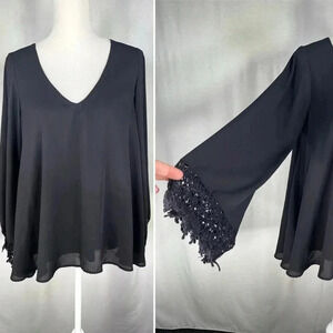 Show Me Your Mumu Blouse Black 3/4 Sleeve Lace Flowy Top Women’s Size S